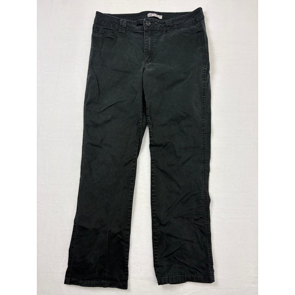 Lee Classic Fit Straight Leg Black Pants Womens Size 14 Medium Cotton Spandex